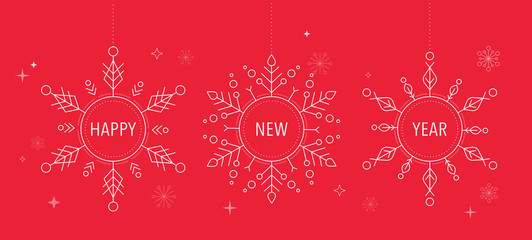 Happy New Year, Merry christmas background with clean modern design of geometric snowflakes