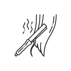 Straighten hair black line icon. Hair iron. Hairdresser services. Professional hair styling. Beauty industry. Pictogram for web page, promo.