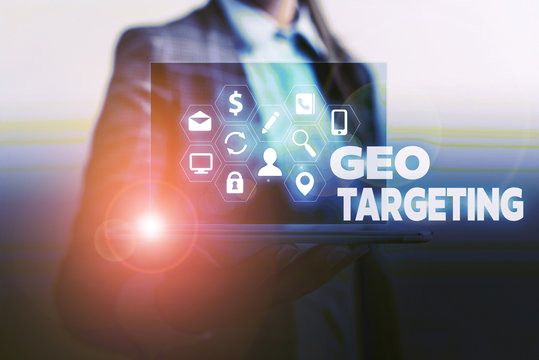 Handwriting text writing Geo Targeting. Conceptual photo Digital Ads Views IP Address Adwords Campaigns Location