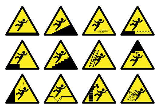Set of safety signs. Collection of warning and caution signs. Vector illustration. Signs of danger and alerts.