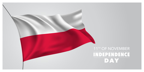 Poland independence day greeting card, banner, horizontal vector illustration