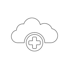Cloud icon with plus sign, data storage on the cloud