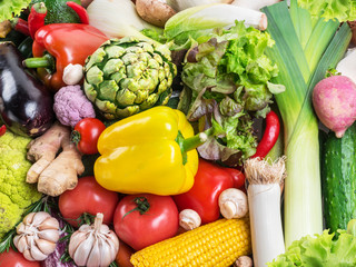 Different organic vegetables. Multicolored food background.