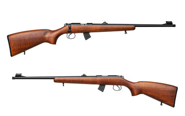 Classic bolt carbine .22lr with a wooden butt isolate on a white background