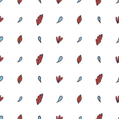Seamless pattern with water drop and leaf for print design. Vector floral background. Leaves texture.