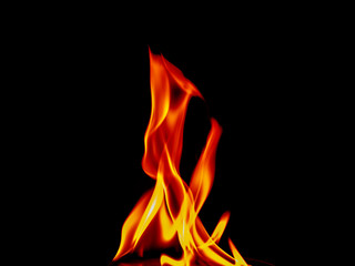 Fire flames on black background