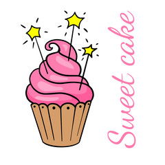  Doodle sketch delicious cupcake on a white background