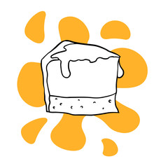  doodle sketch of a piece of cheesecake on a white background, illustration of sweets