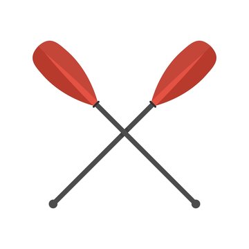 Metal crossed oars icon. Flat illustration of metal crossed oars vector icon for web design