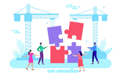 team solving jigsaw puzzle