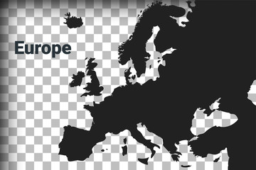 Map of Europe, black map on a transparent background. alpha channel transparency simulation in png. vector