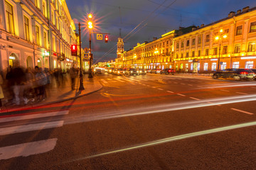 Fototapeta na wymiar evening Nevsky prospect. Saint Petersburg