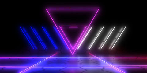 3D abstract background with neon lights . 3d illustration