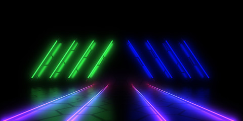 3D abstract background with neon lights . 3d illustration