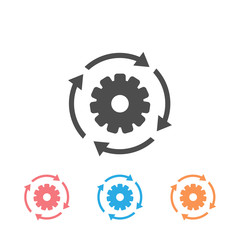 Workflow process icon set in flat style. Gear cog wheel with arrows vector illustration on white isolated background. Workflow business