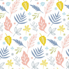 Vector seamless pattern with flowers and plants.