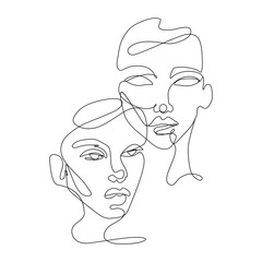 Continuous line vector drawing. Set of faces silhouettes. Abstract portrait.