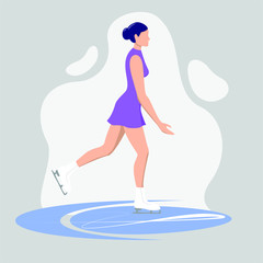 Girl skating on ice rink vector ilustration - figure ice skating winter sports activity - young woman winter activity