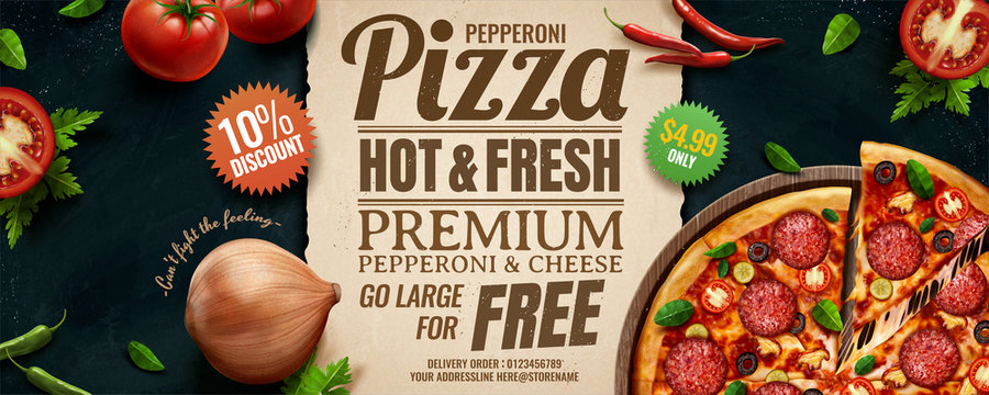 Pepperoni cheese pizza ads