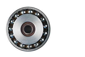 Ball bearing and pulley isolated on white background.Copy space
