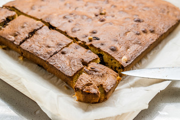 Blondie Brownie with Peanut Butter, White Chocolate and Roasted Peanuts. Homemade Cake Dessert / Blonde Brownie Pieces.