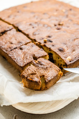 Blondie Brownie with Peanut Butter, White Chocolate and Roasted Peanuts. Homemade Cake Dessert / Blonde Brownie Pieces.
