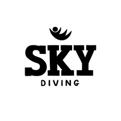 Skydiving, bodyflying hand drawn lettering logo, emblem with silhouette of person.