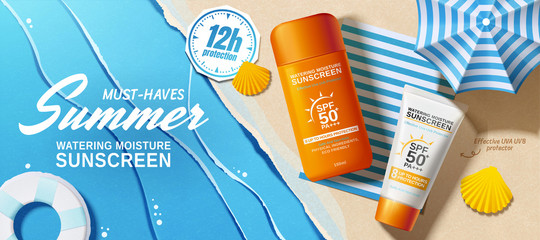 Flat lay sunscreen banner ads