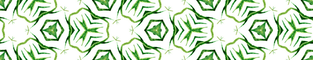 Green summer Seamless Border Scroll. Geometric Wat