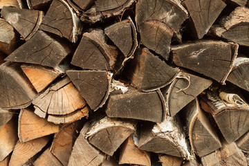 Close-up of firewood pile as background