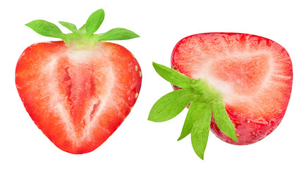 Strawberry collection isolated on white. Strawberry half Clipping Path. Strawberry berry professional studio macro shooting