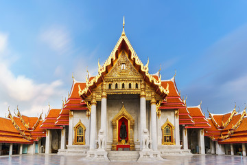 The Ordination Hall (Ubosot) of Wat Benchamabophit Dusitvanaram is a Buddhist temple as known as the marble temple and a major tourist attraction in Bangkok , Thailand