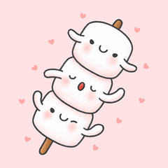 Cute marshmallow in stick cartoon hand drawn style
