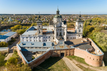 Aerial autumn view of Monastery of the Bare Carmelites in Berdichev, Ukraine. - obrazy, fototapety, plakaty