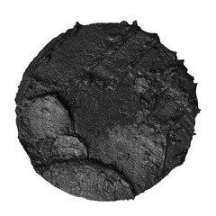 Black round paint trace isolated on a white background. Macro shot