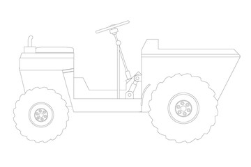 Tractor outline isolated on a white background. Side view. Vector illustration