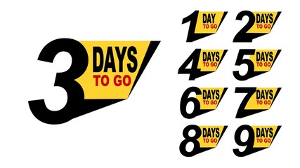Number 1, 2, 3, 4 5 6 7 8 9 of days left to go Collection badges sale landing page banner.vector design