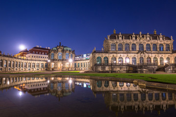Fototapeta na wymiar Beautiful architecture of the Zwinger palace in Dresden ad dusk, Saxony. Germany