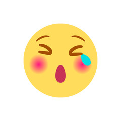 Vector illustration, yellow yawning emoji with tear. Isolated on white background. Ideal for boredom, tiring and other concepts.