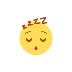 Vector illustration, yellow sleeping emoji with hand drawn "ZZZZ" lettering. High quality, isolated.