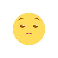 Vector illustration, yellow emoji. Isolated on white background. Ideal for unhappy, tiring and other negative concepts.