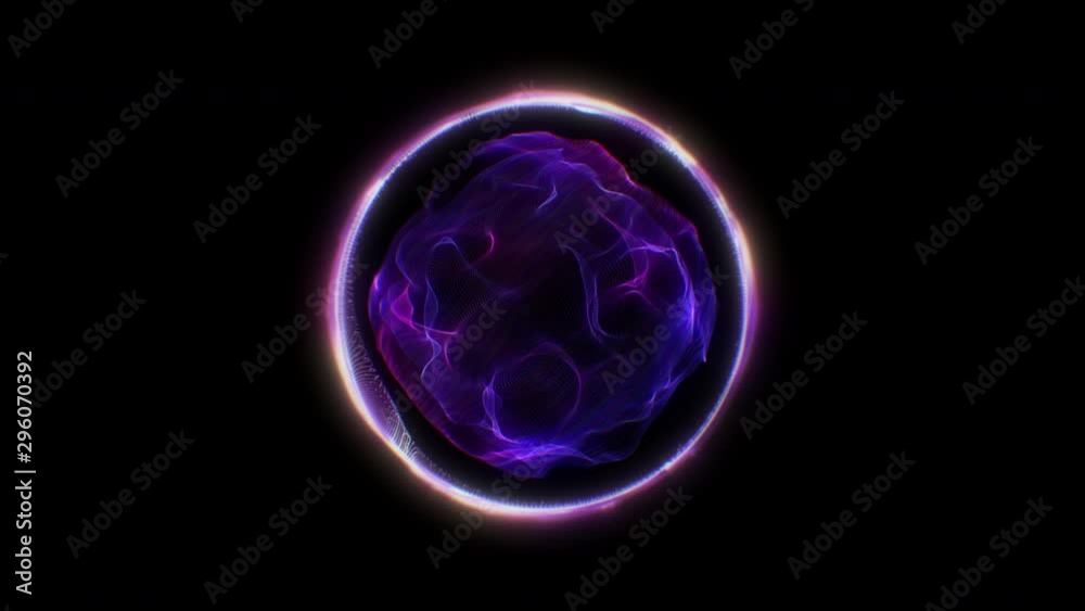 Poster 4k. sphere animation. neon waves. dots abstract. circle background.violet color. seamless loop
