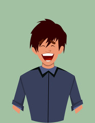 Young boy joyful facial expression. boy success expression vector illustration in cartoon style.