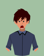 Young boy shocking facial expression. boy shocking expression vector illustration in cartoon style.