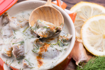 turkish traditional tripe soup; iskembe corbasi and offal soup