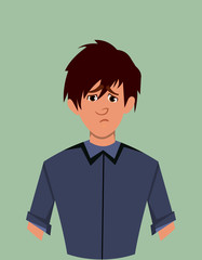 Young boy sorrow facial expression. boy sorrow expression vector illustration in cartoon style.
