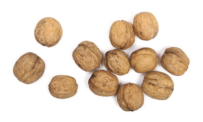 Walnuts isolated on white background, top view
