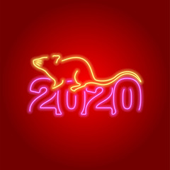 2020 new year with yellow and pink neon glow effect