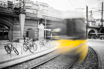 BERLIN, GERMANY - SEPTEMBER 18: typical yellow tram on September 18, 2013 in Berlin, Germany. The...