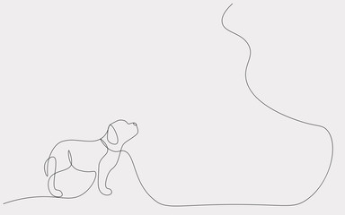 Cute puppy walk near tree, vector illustration